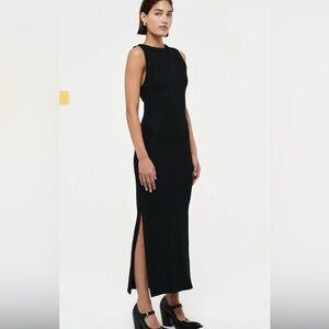 Liz Claiborne Elegant Classic Black Maxi Dress Flutter Sleeve Side Slit Size 8